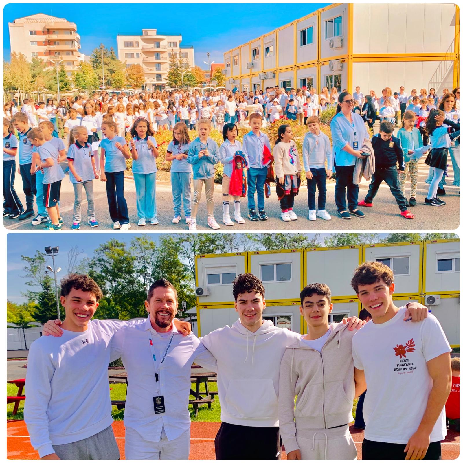 Mark Twain International School students and staff gathered outdoors for International Peace Day