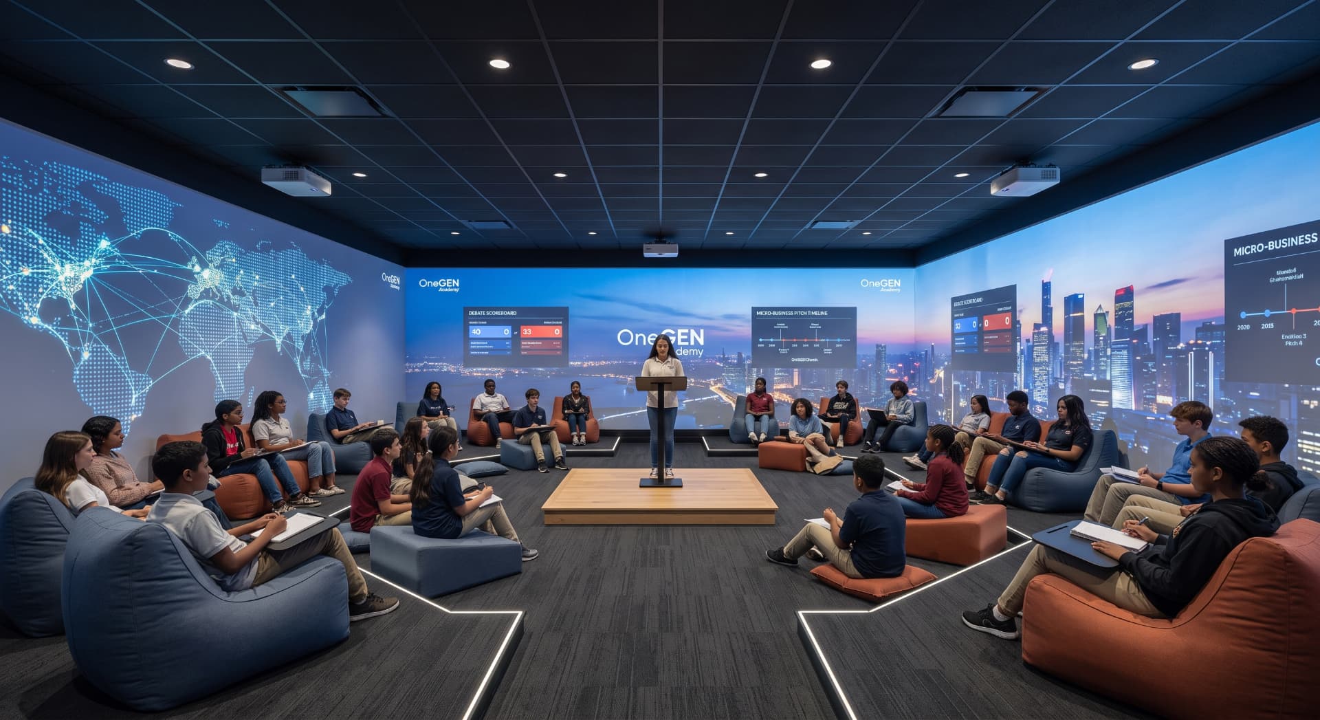 Concept rendering of OneGEN Academy's immersive multipurpose hall