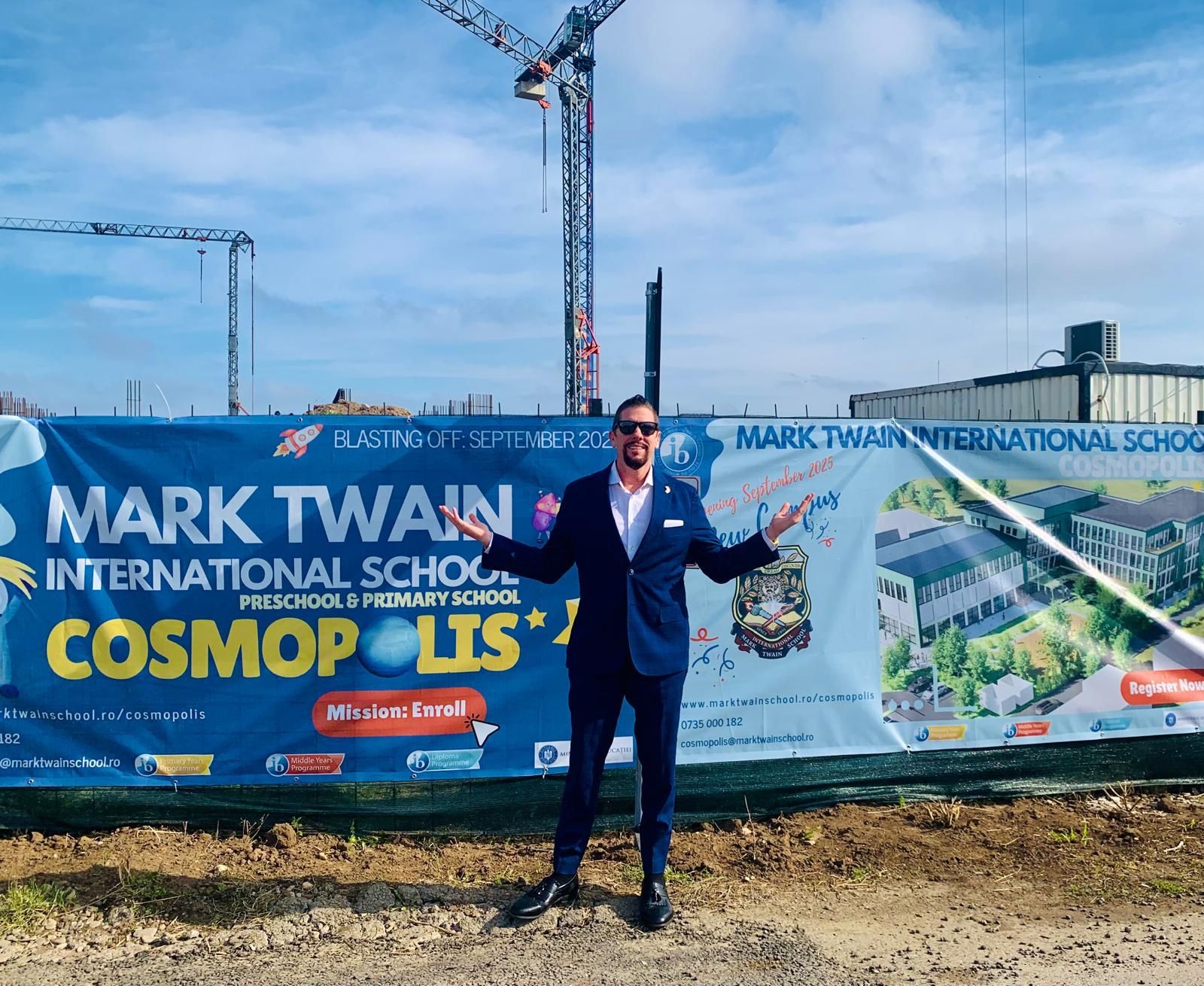 Dr. Wilkens at the Mark Twain International School Cosmopolis campus construction site